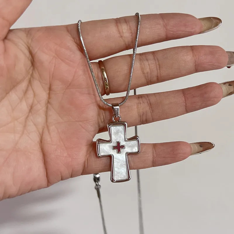 Y2K Gothic Grunge Cross Pendant Necklace Cyberpunk Aesthetic Jewelry