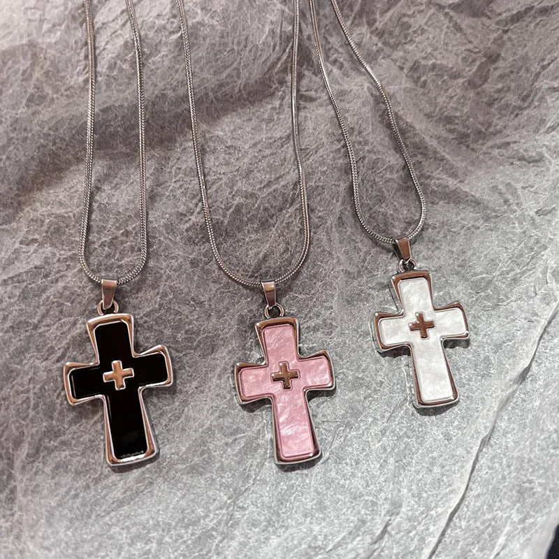 Y2K Gothic Grunge Cross Pendant Necklace Cyberpunk Aesthetic Jewelry