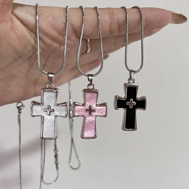 Y2K Gothic Grunge Cross Pendant Necklace Cyberpunk Aesthetic Jewelry