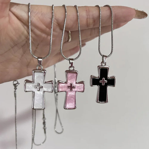 Y2K Gothic Grunge Cross Pendant Necklace Cyberpunk Aesthetic Jewelry